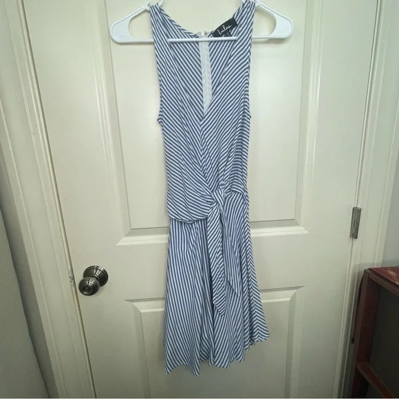 Lulu’s Teague Blue And White Striped Tie Front Dress - Picture 4 of 17